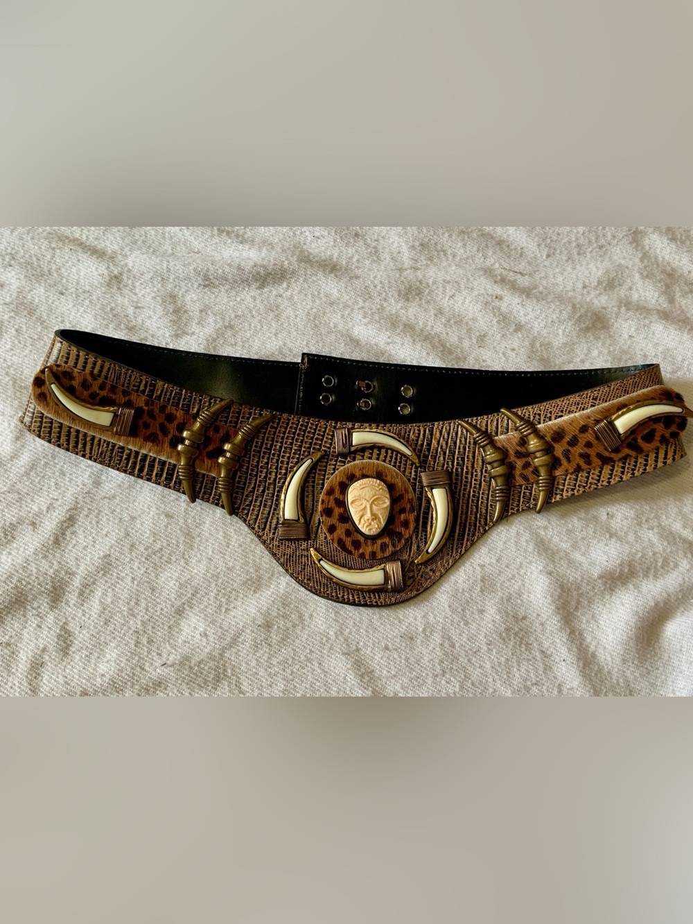 Vintage Nina Arjani Leatherock Belt African embellished Statement Belt Leather